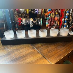 Modern Black Wood 6-Tea Light Candle Holder with Frosted Glass Cups